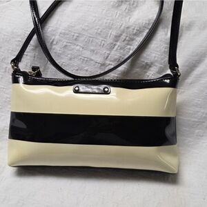 kate spade Black and Cream Striped Patent Crossbody Bag